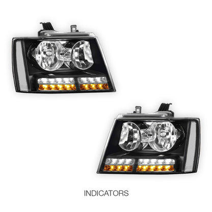 Chevrolet Avalanche LS / LT / LTZ (2007 - 2013) LED DRL Turn Signal Headlights LH + RH