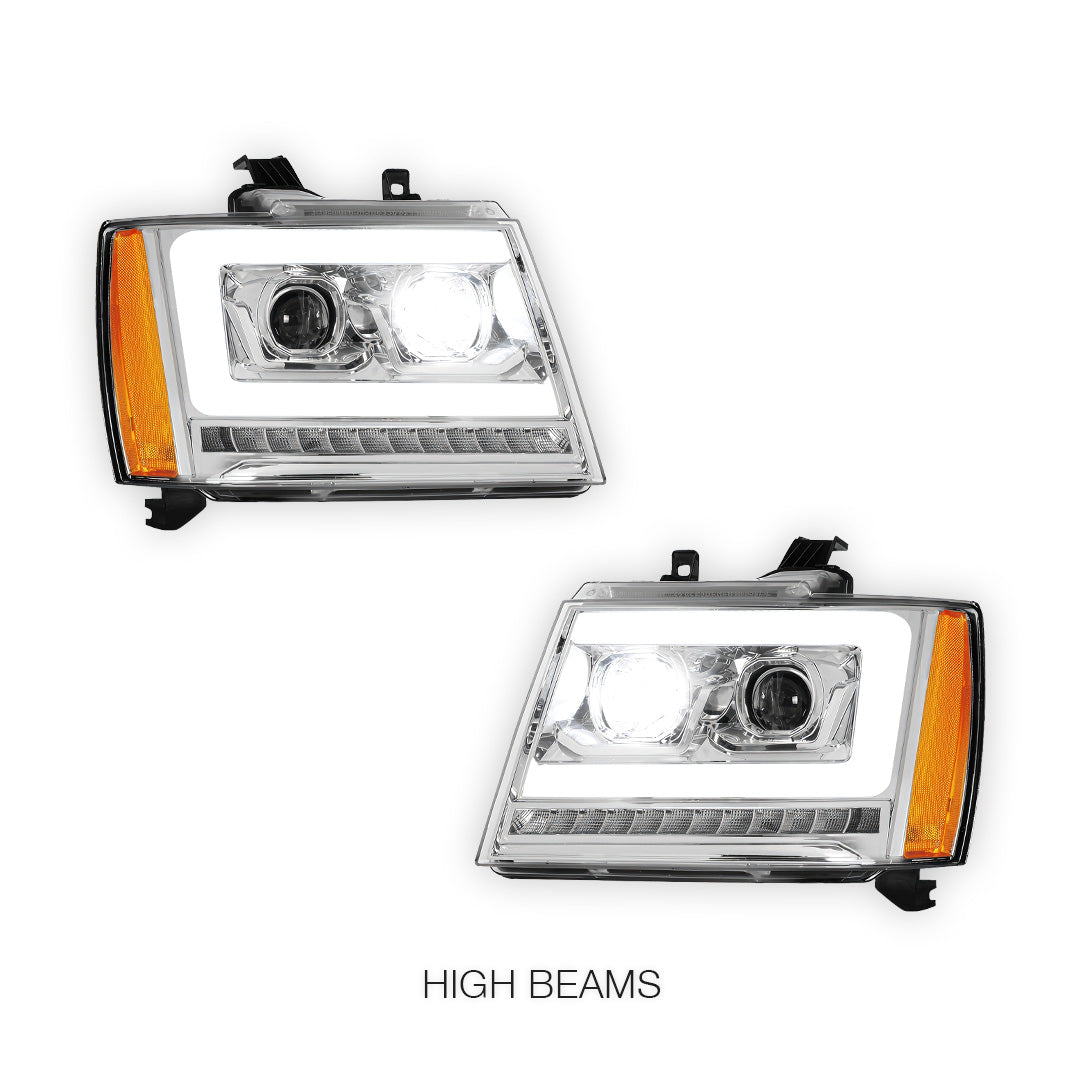 Chevrolet Avalanche LS / LT / LTZ (2007 - 2013) LED DRL Sequential Turn Signal Projector Headlights LH + RH