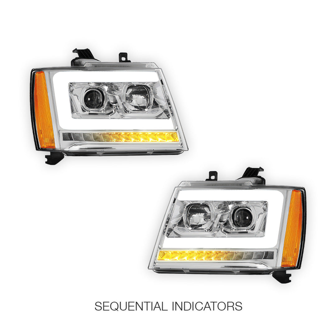 Chevrolet Avalanche LS / LT / LTZ (2007 - 2013) LED DRL Sequential Turn Signal Projector Headlights LH + RH
