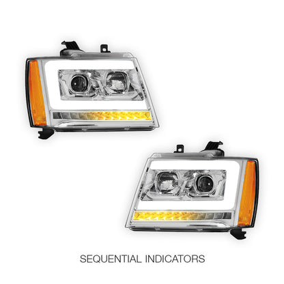 Chevrolet Avalanche LS / LT / LTZ (2007 - 2013) LED DRL Sequential Turn Signal Projector Headlights LH + RH