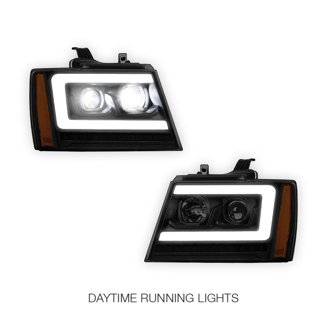 Chevrolet Avalanche LS / LT / LTZ (2007 - 2013) LED DRL Sequential Turn Signal Projector Headlights LH + RH