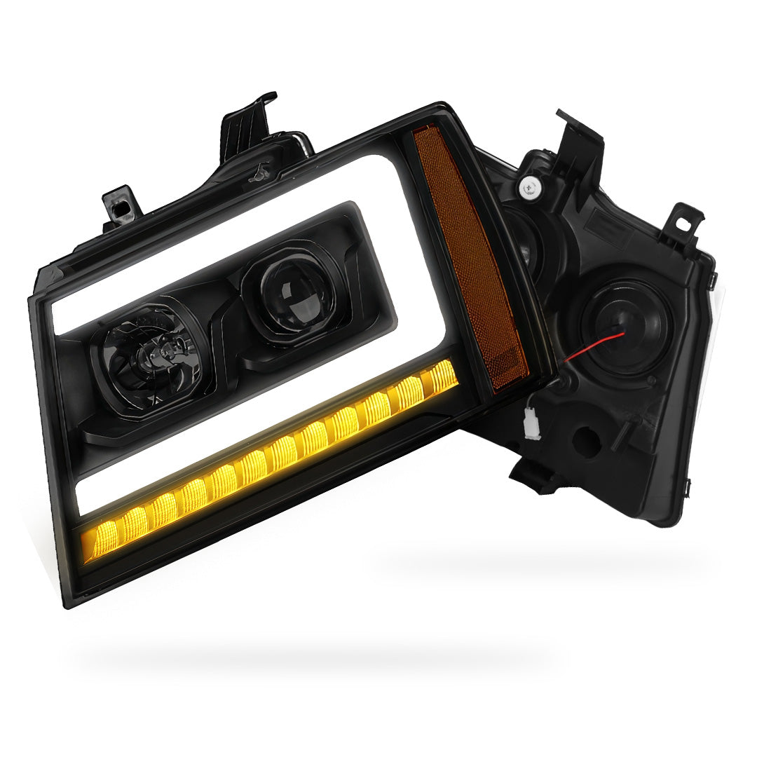 Chevrolet Avalanche LS / LT / LTZ (2007 - 2013) LED DRL Sequential Turn Signal Projector Headlights LH + RH