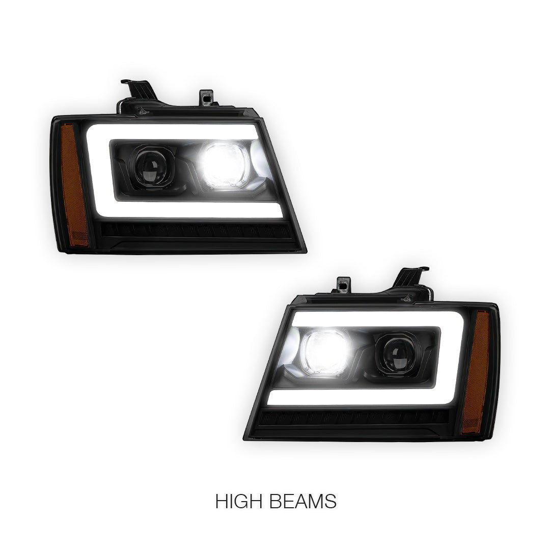 Chevrolet Avalanche LS / LT / LTZ (2007 - 2013) LED DRL Sequential Turn Signal Projector Headlights LH + RH