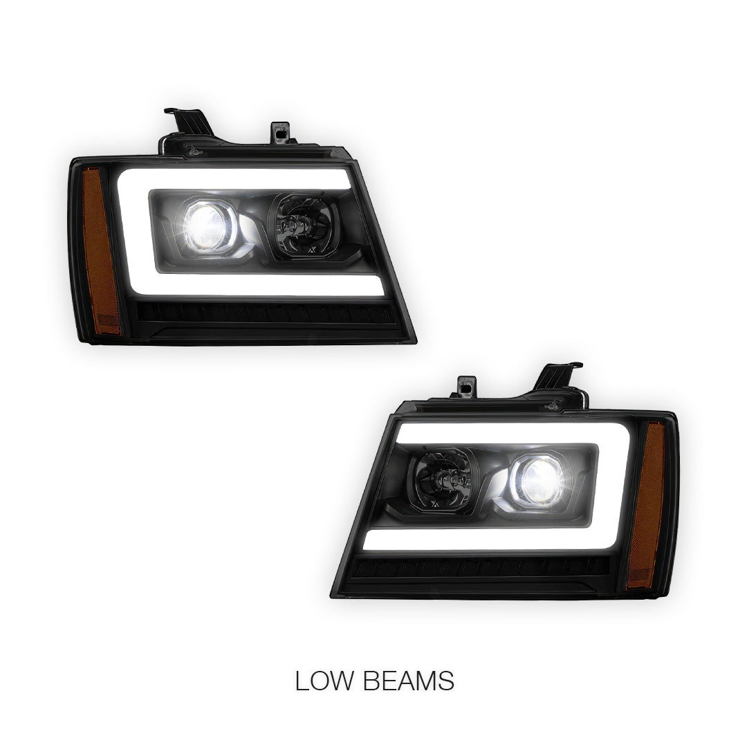 Chevrolet Avalanche LS / LT / LTZ (2007 - 2013) LED DRL Sequential Turn Signal Projector Headlights LH + RH