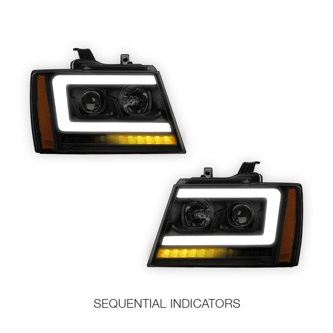 Chevrolet Avalanche LS / LT / LTZ (2007 - 2013) LED DRL Sequential Turn Signal Projector Headlights LH + RH