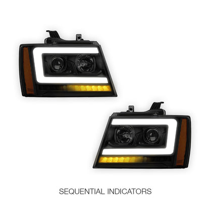 Chevrolet Avalanche LS / LT / LTZ (2007 - 2013) LED DRL Sequential Turn Signal Projector Headlights LH + RH