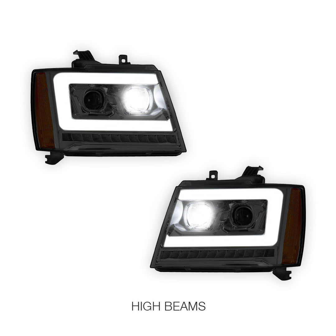 Chevrolet Avalanche LS / LT / LTZ (2007 - 2013) LED DRL Sequential Turn Signal Projector Headlights LH + RH