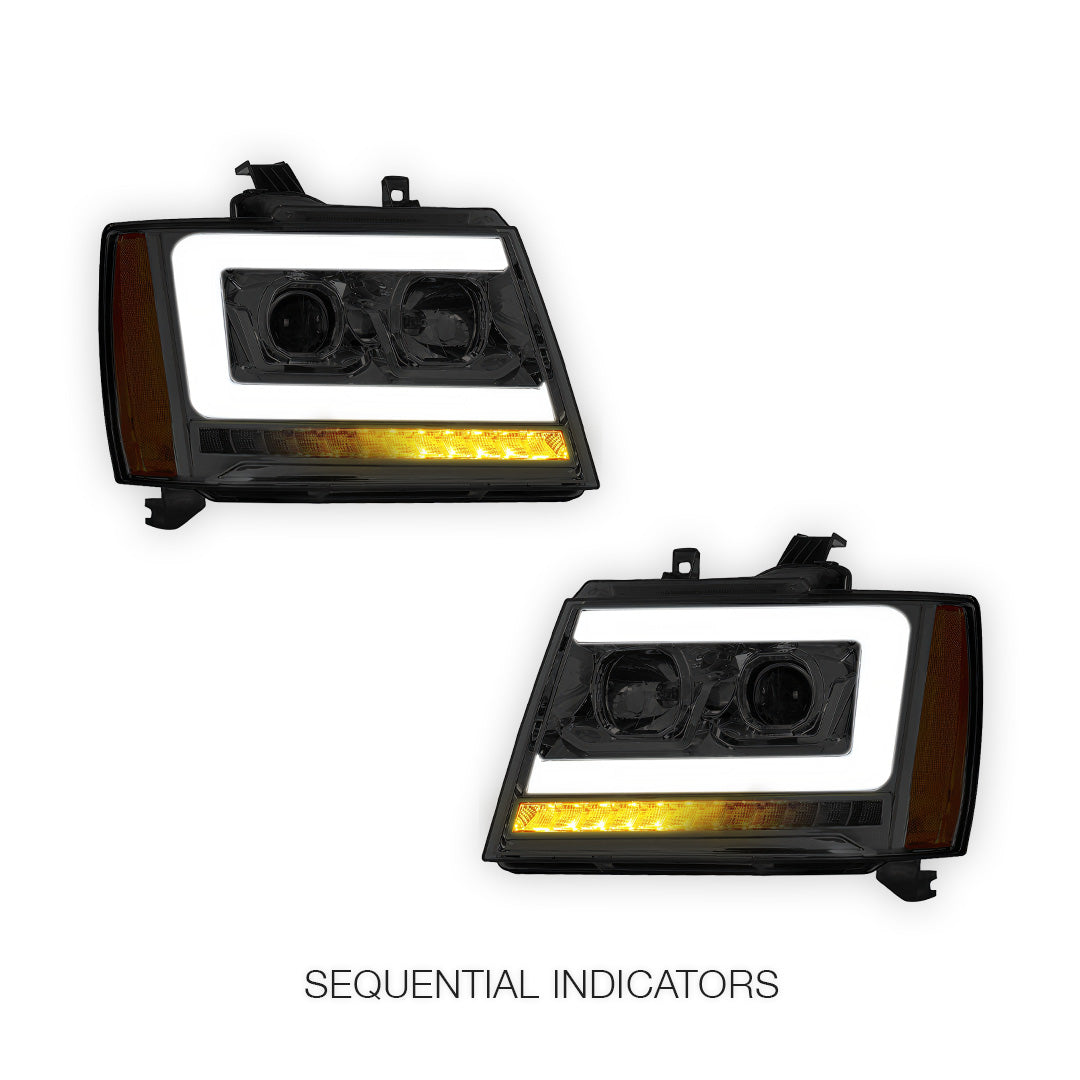 Chevrolet Avalanche LS / LT / LTZ (2007 - 2013) LED DRL Sequential Turn Signal Projector Headlights LH + RH