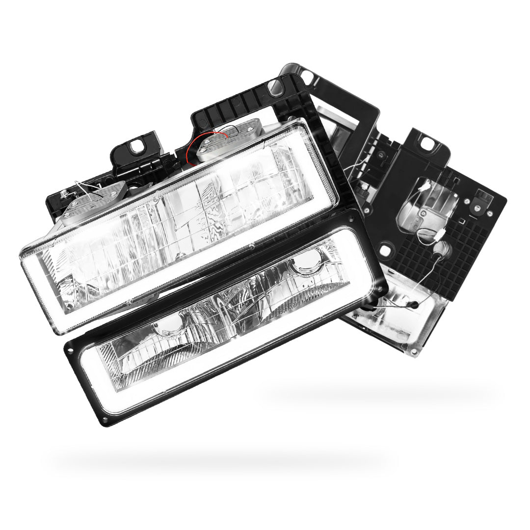 GMC K2500 Suburban SLE / SLT (1992 - 1993) U-LED DRL Replacement Headlights LH + RH