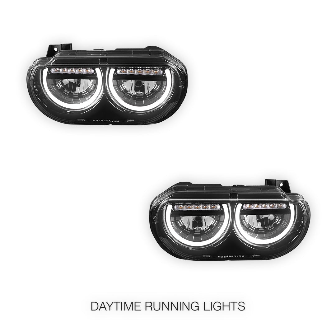 Dodge Challenger (2008 - 2014) LED DRL Sequential Turn Signal Headlights LH + RH