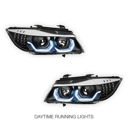 BMW 3-Series E90 (2009 - 2012) LED 3D Crystal U-Halo Headlights LH + RH