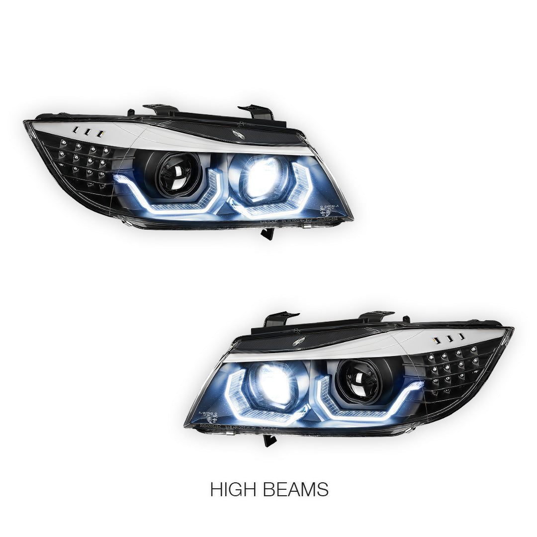 BMW 3-Series E90 (2009 - 2012) LED 3D Crystal U-Halo Headlights LH + RH