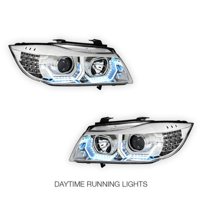 BMW 3-Series E90 (2009 - 2012) LED 3D Crystal U-Halo Headlights LH + RH