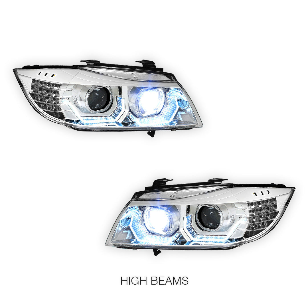 BMW 3-Series E90 (2009 - 2012) LED 3D Crystal U-Halo Headlights LH + RH