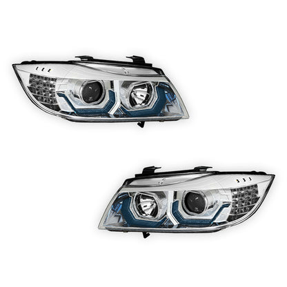 BMW 3-Series E90 (2009 - 2012) LED 3D Crystal U-Halo Headlights LH + RH