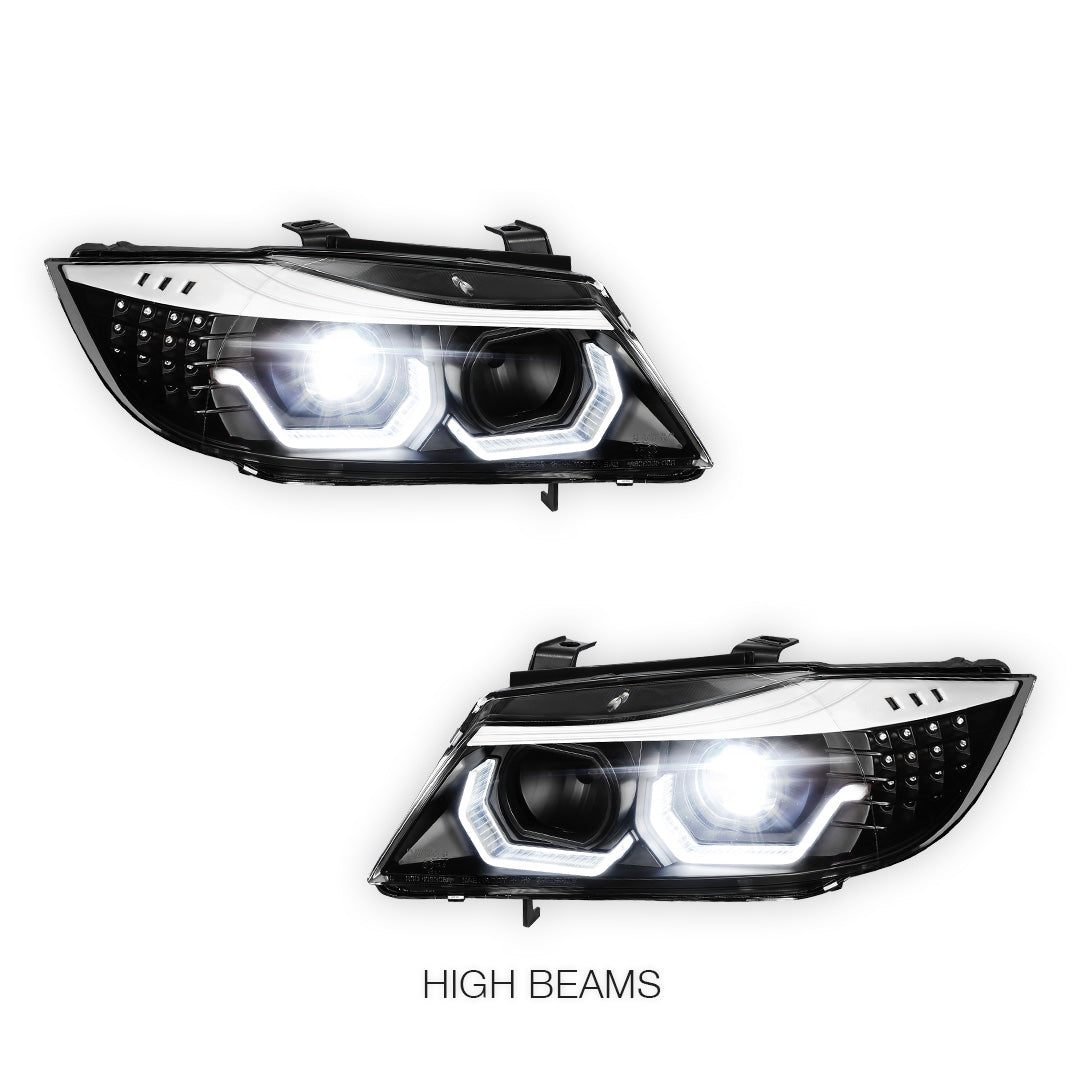 BMW 3-Series E90 (2009 - 2012) 3D LED DRL Sequential Turn Signal Projector Headlights LH + RH