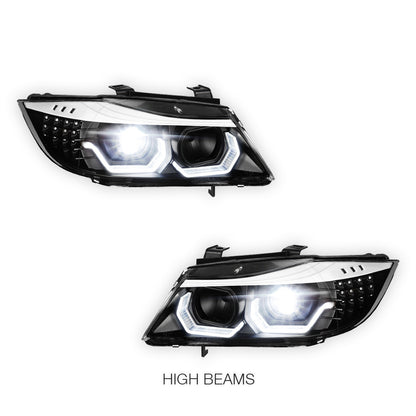 BMW 3-Series E90 (2009 - 2012) 3D LED DRL Sequential Turn Signal Projector Headlights LH + RH
