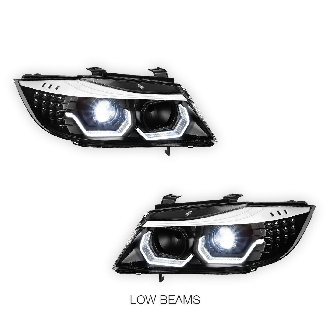 BMW 3-Series E90 (2009 - 2012) 3D LED DRL Sequential Turn Signal Projector Headlights LH + RH