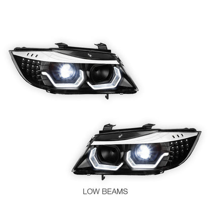 BMW 3-Series E90 (2009 - 2012) 3D LED DRL Sequential Turn Signal Projector Headlights LH + RH