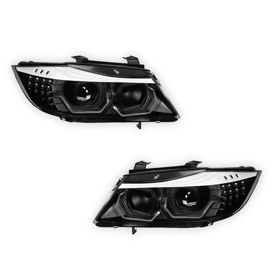 BMW 3-Series E90 (2009 - 2012) 3D LED DRL Sequential Turn Signal Projector Headlights LH + RH