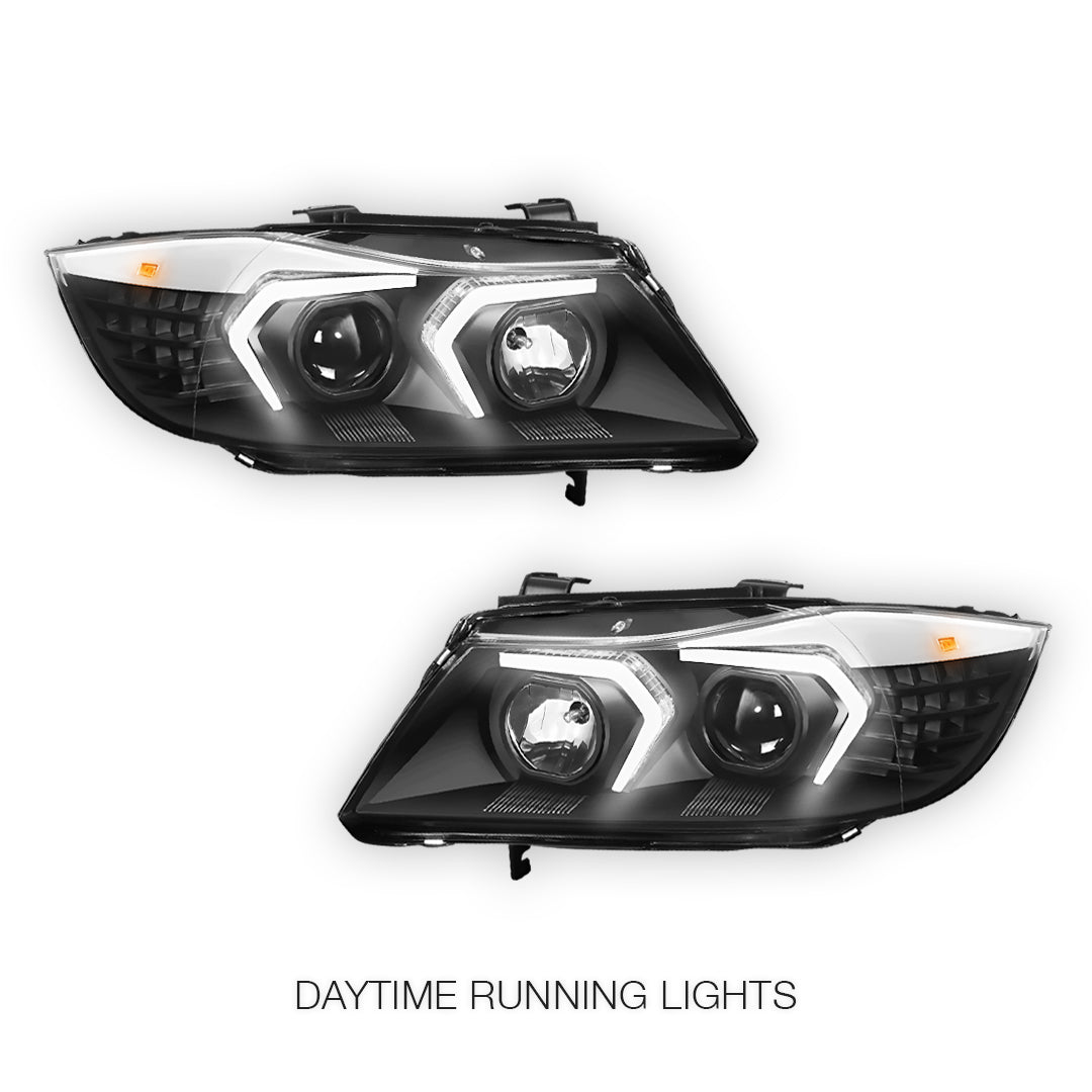BMW 3-Series E90 (2009 - 2012) LED DRL Switchback Turn Signal Projector Headlights LH + RH