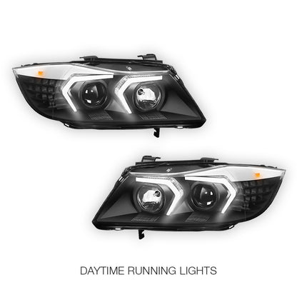 BMW 3-Series E90 (2009 - 2012) LED DRL Switchback Turn Signal Projector Headlights LH + RH