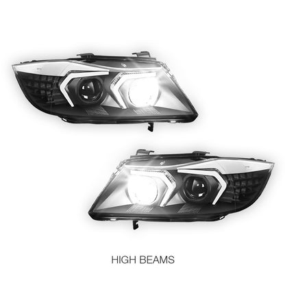 BMW 3-Series E90 (2009 - 2012) LED DRL Switchback Turn Signal Projector Headlights LH + RH