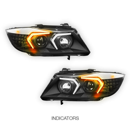 BMW 3-Series E90 (2009 - 2012) LED DRL Switchback Turn Signal Projector Headlights LH + RH