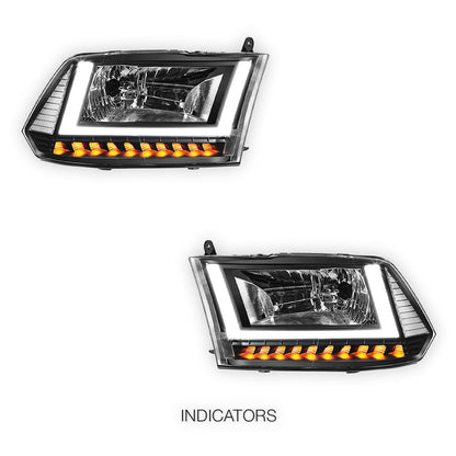 RAM 1500 (2013 - 2018) U-LED DRL Sequential Signal Headlights LH + RH