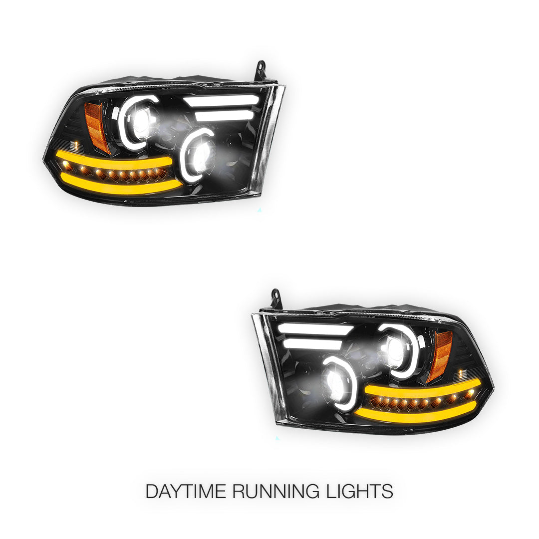 RAM 1500 (2009 - 2018) LED DRL Sequential Signal Projector Headlights LH + RH