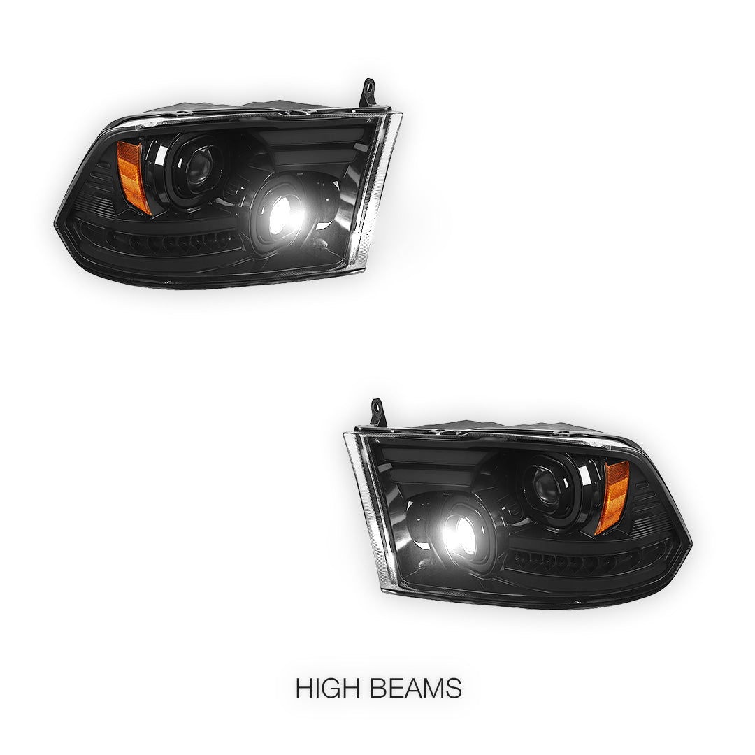 RAM 1500 (2009 - 2018) LED DRL Sequential Signal Projector Headlights LH + RH