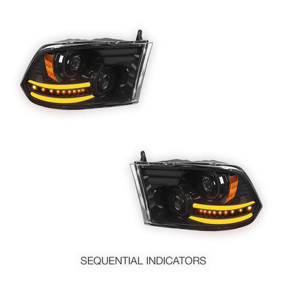 RAM 1500 (2009 - 2018) LED DRL Sequential Signal Projector Headlights LH + RH