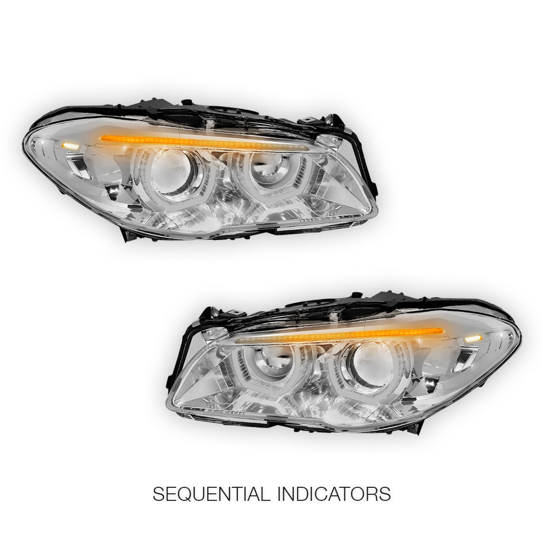 BMW 5-Series F10 (2011 - 2013) LED DRL Sequential Turn Signal HID Projector Headlighst LH + RH