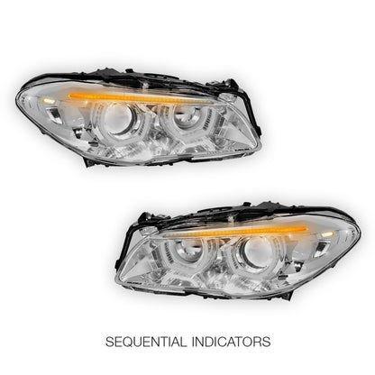 BMW 5-Series F10 (2011 - 2013) LED DRL Sequential Turn Signal HID Projector Headlighst LH + RH