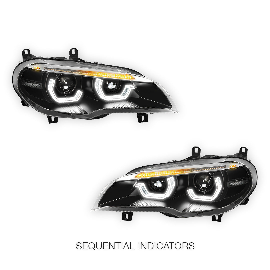 BMW X-Series E70 (2011 - 2013) LED Projector Sequential Headlights LH + RH