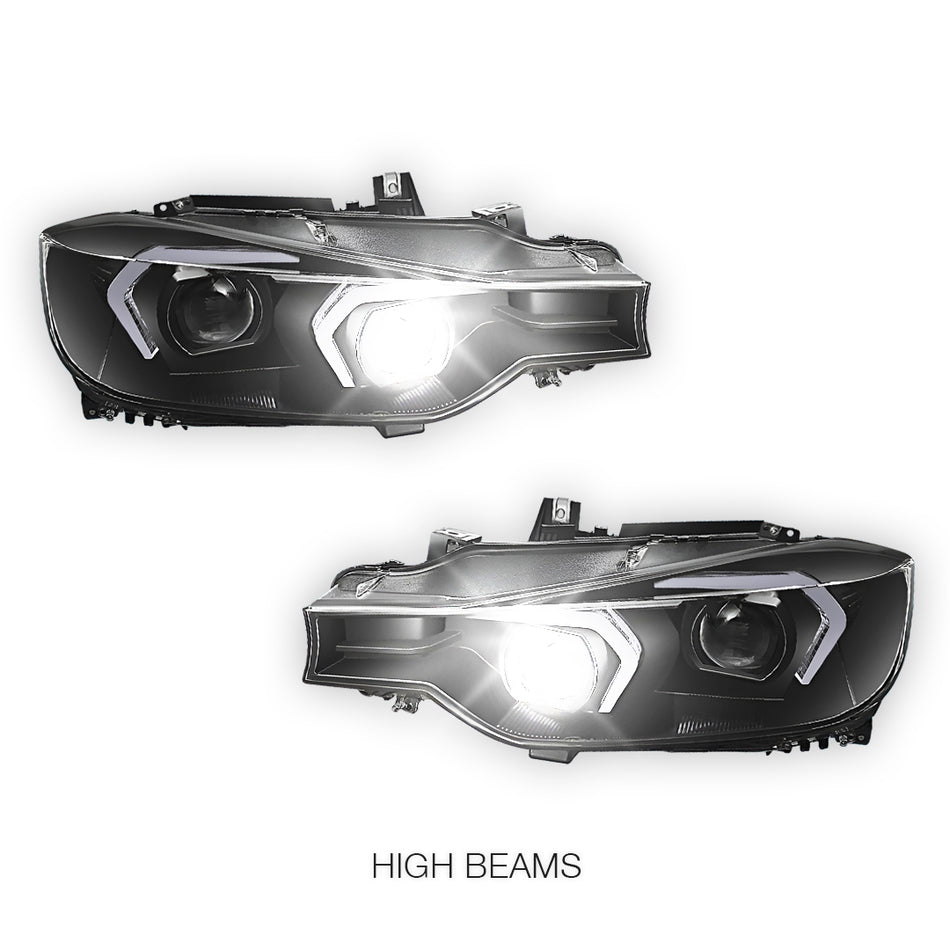 BMW 3-Series F30 (2012 - 2015) LED DRL Switchback Dual Projector Headlights LH + RH