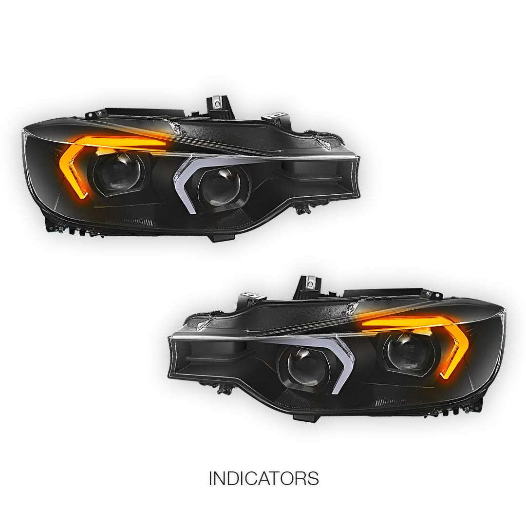 BMW 3-Series F30 (2012 - 2015) LED DRL Switchback Dual Projector Headlights LH + RH
