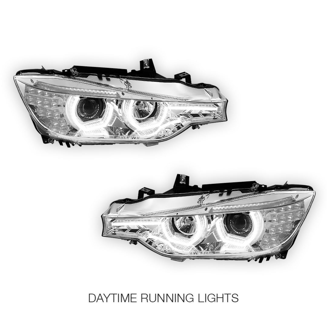 BMW 3-Series F30 (2012 - 2016) Dual LED 3D U-Halo DRL Projector Headlights LH + RH