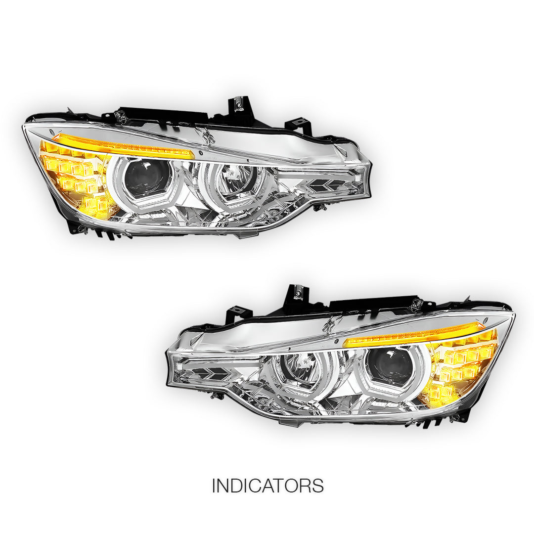 BMW 3-Series F30 (2012 - 2016) Dual LED 3D U-Halo DRL Projector Headlights LH + RH