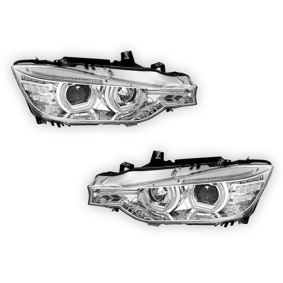 BMW 3-Series F30 (2012 - 2016) Dual LED 3D U-Halo DRL Projector Headlights LH + RH