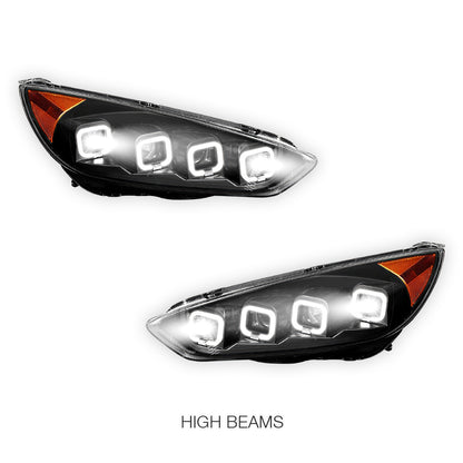 Ford Focus (2015 -2018) Full LED Sequential Quad Halo Projector Headlights LH + RH