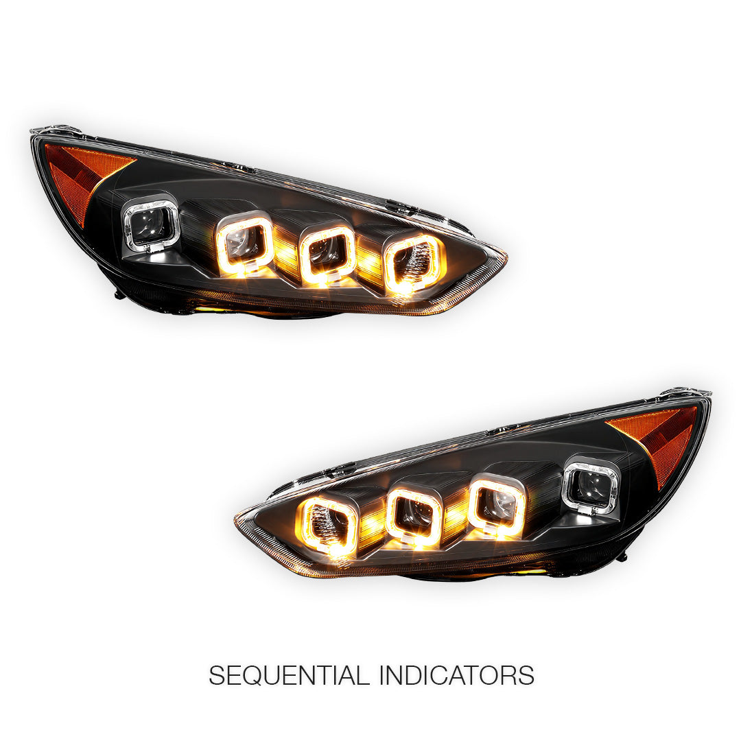 Ford Focus (2015 -2018) Full LED Sequential Quad Halo Projector Headlights LH + RH