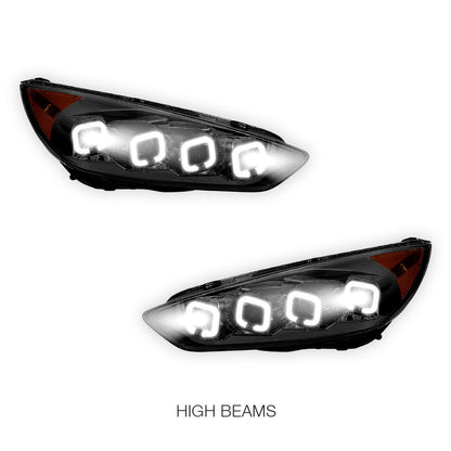 Ford Focus (2015 -2018) Full LED Sequential Quad Halo Projector Headlights LH + RH