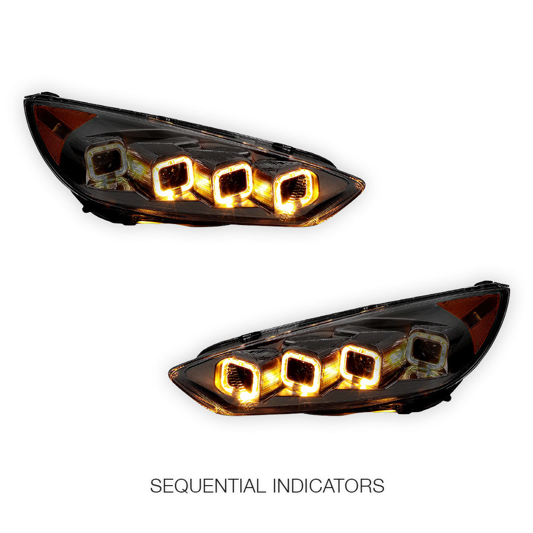 Ford Focus (2015 -2018) Full LED Sequential Quad Halo Projector Headlights LH + RH