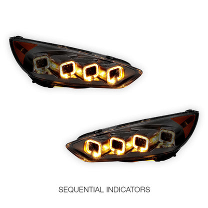 Ford Focus (2015 -2018) Full LED Sequential Quad Halo Projector Headlights LH + RH