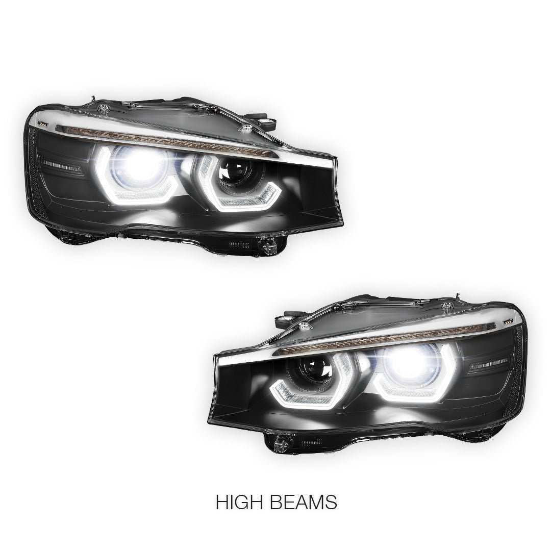 BMW X-Series (2015 - 2018) Full LED Sequential Turn Signal Quad Halo Projector Headlights LH + RH