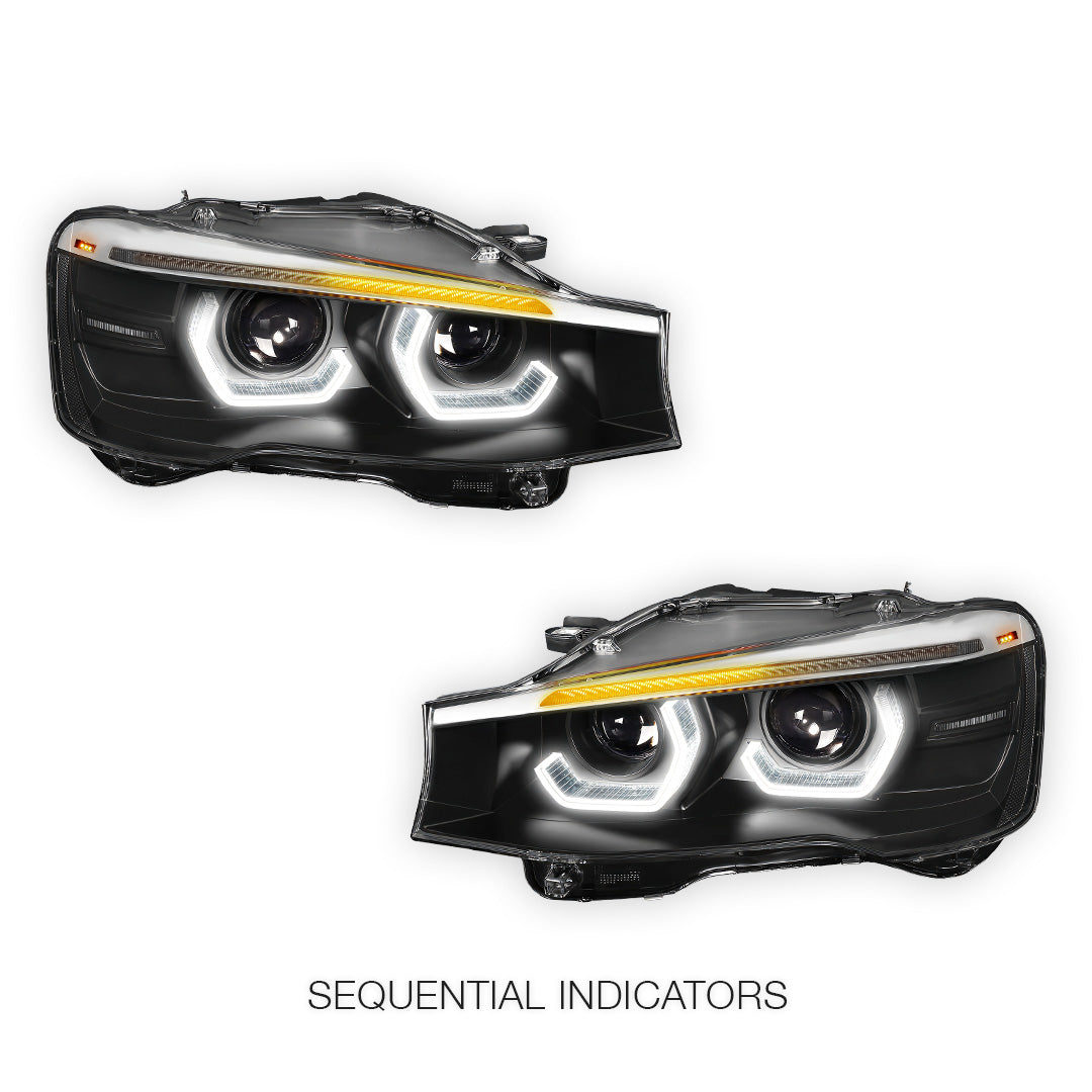 BMW X-Series (2015 - 2018) Full LED Sequential Turn Signal Quad Halo Projector Headlights LH + RH