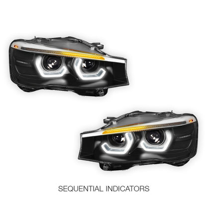 BMW X-Series (2015 - 2018) Full LED Sequential Turn Signal Quad Halo Projector Headlights LH + RH