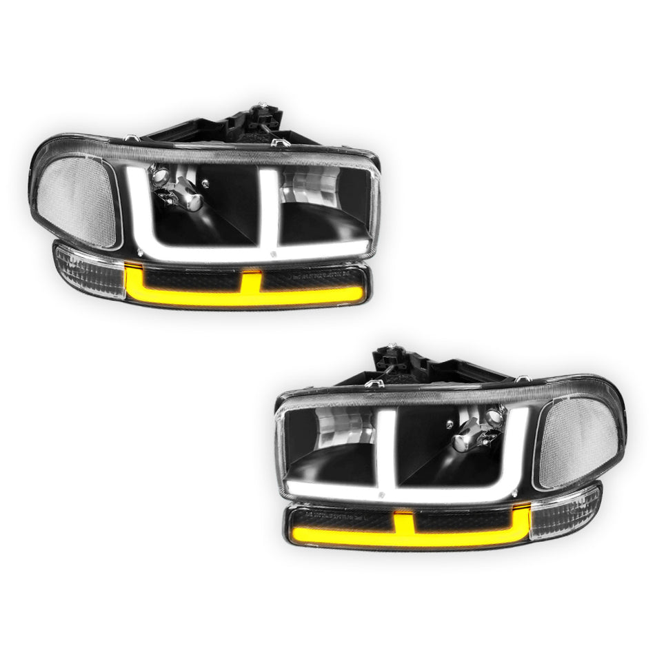 GMC Sierra 2500 SL / SLE / SLT (1999 - 2004) F-LED DRL Replacement Headlights LH + RH