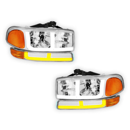 GMC Sierra 2500 SL / SLE / SLT (1999 - 2004) F-LED DRL Replacement Headlights LH + RH
